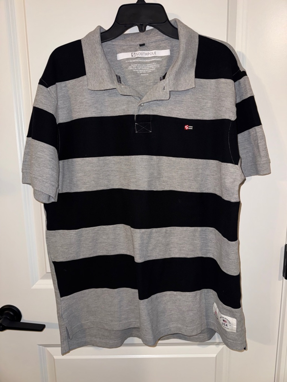 South Pole Men's Grey and Black Wide-Striped Polo